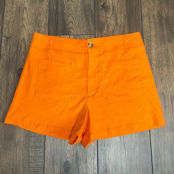 Meave by Anthropologie The Colette Shorts Linen Blend Orange Size 32 High Waist - Picture 2 of 9